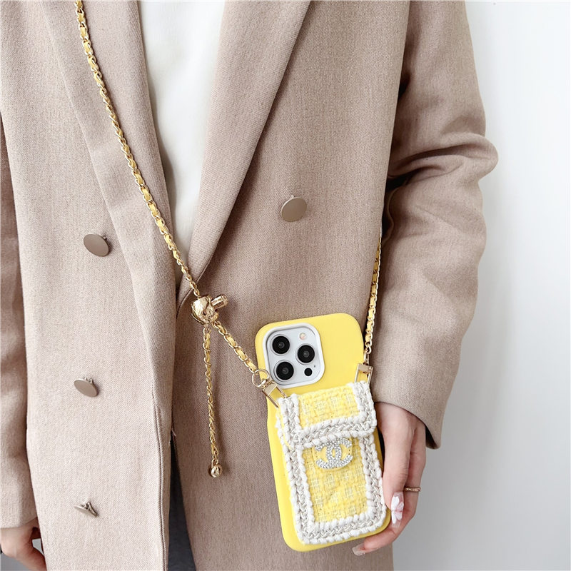 CHANEL イエロー ツイード iPhone12ケース シャネル CHANEL カード