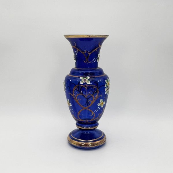 チェコボヘミア花瓶 青 オブジェ ビンテージ チェコボヘミア花瓶 青