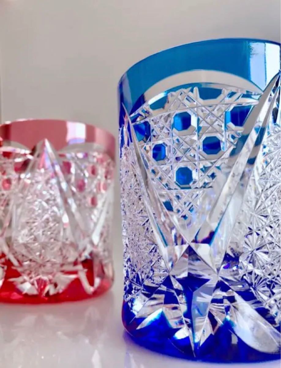 NHK大河ドラマ 青天を衝け コラボ 江戸切子 瑠璃色 ペアグラス 木