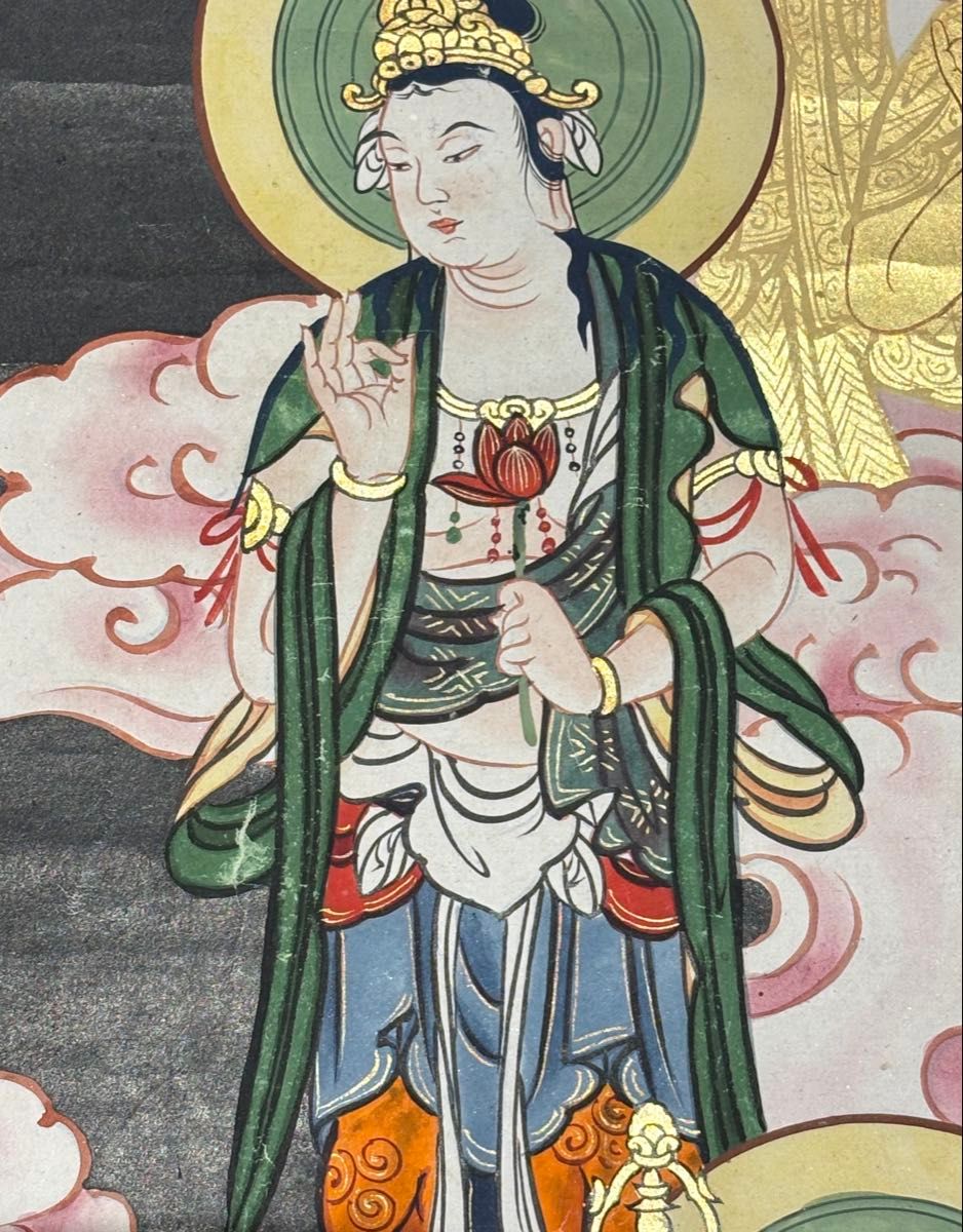 勢至菩薩彩色木版画」1幅|江戸時代中期頃 仏教美術 仏像 木版
