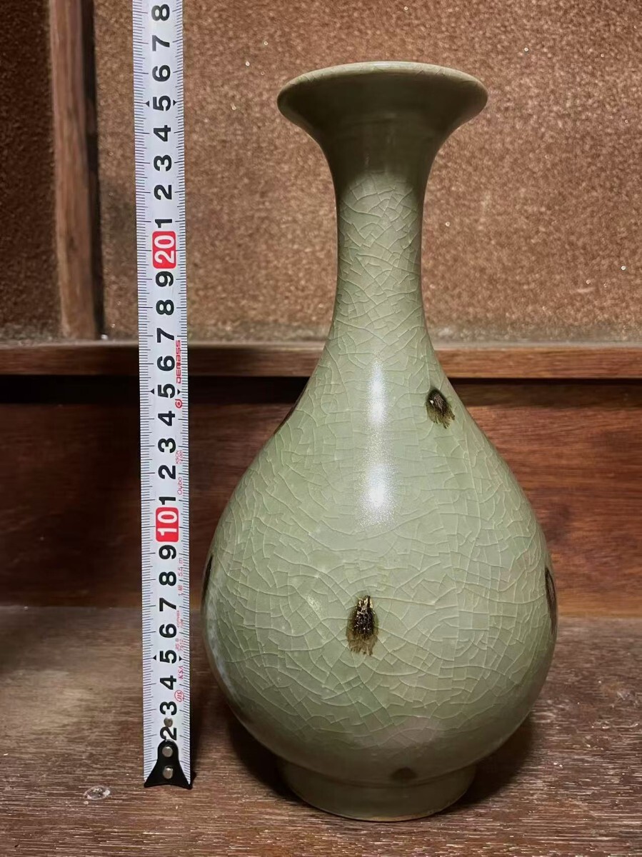 コレクター放出品 中国古美術 玉壺春瓶 龍泉窯 天龍寺 青磁 骨董品 唐