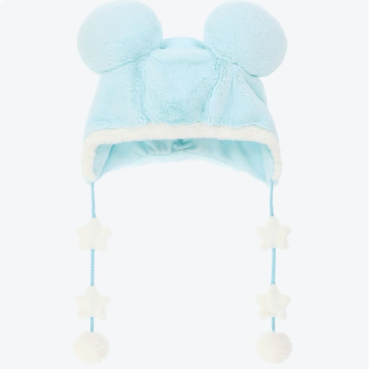新作完売品ディズニーファンキャップ夢かわ 水色 星 ぽんぽん 帽子