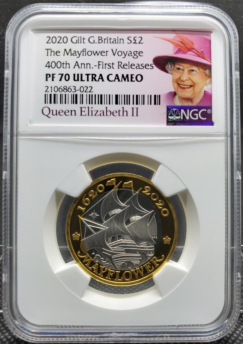 イギリス2ポンド銀貨（ピエフォー）メイフラワー号出航400周年記念2020年