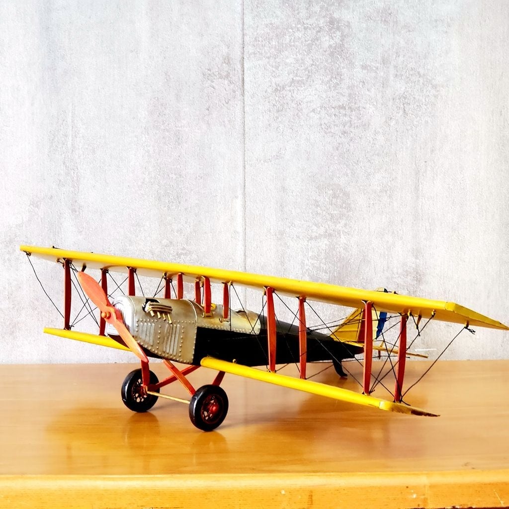 ブリキの飛行機イギリス戦闘機JN-7H複葉Lサイズビッグサイズ 店内装飾