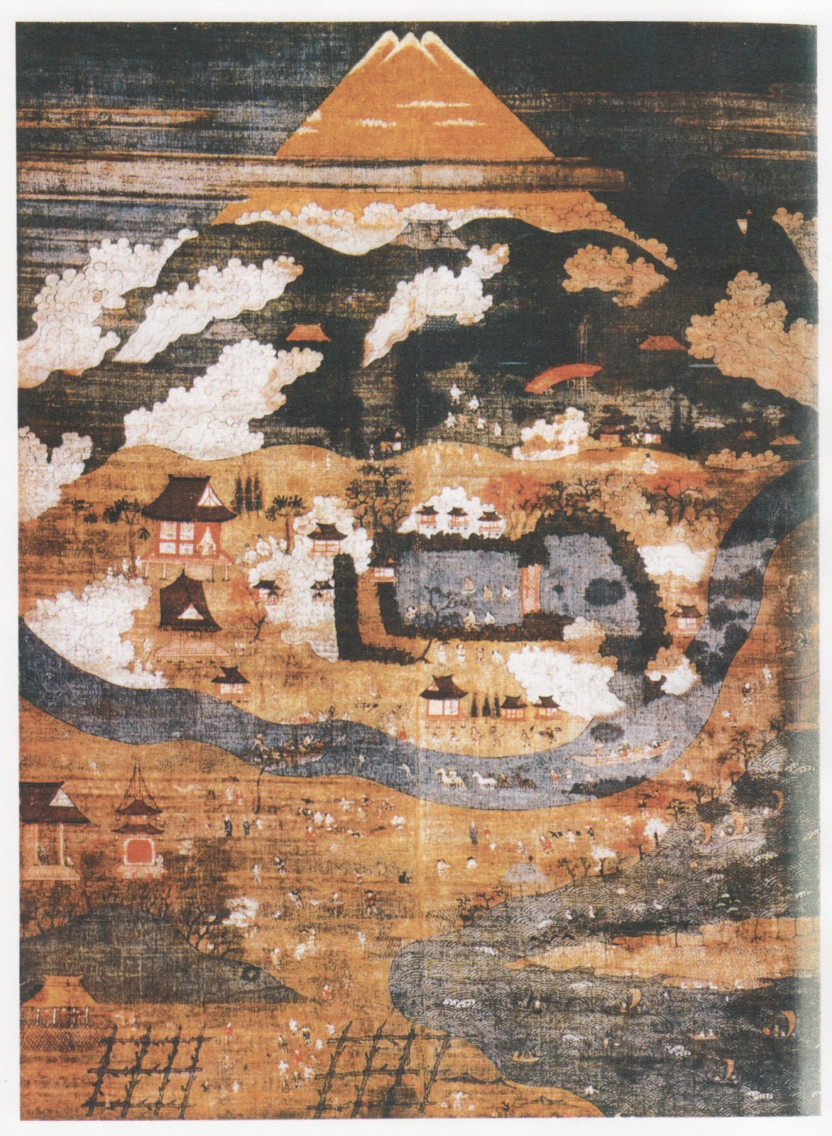 空飛ぶ画家。糸川裕志の富士山曼荼羅図、水彩画 空飛ぶ画家糸川裕志の