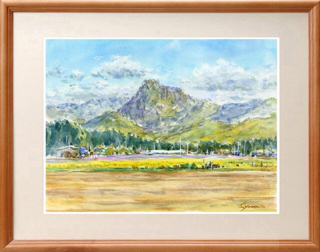 水彩画・甲斐駒ヶ岳を望むススキ野原・原画 水彩画・甲斐駒ヶ岳を望む