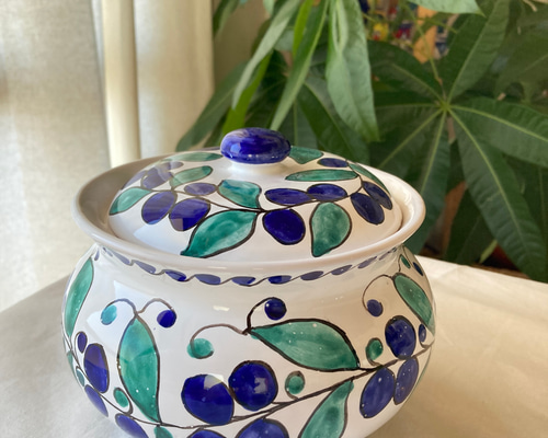 OUTLET]キャニスター 蓋付き陶器 CAN011 マヨリカ焼き イタリア陶器