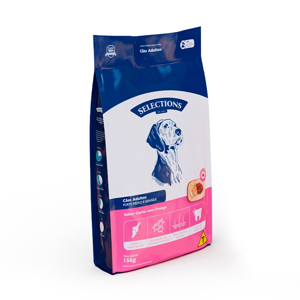 Ração Selections For Pet para Cães Adultos Medios e Grandes sabor