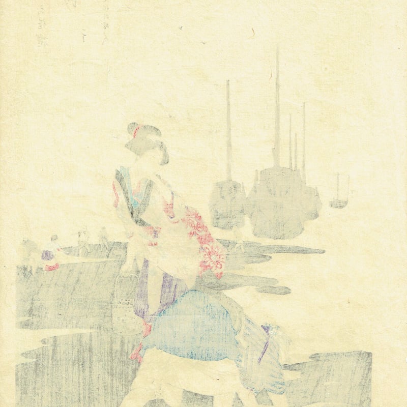水野年方 「三十六佳撰 汐干 文化頃婦人」明治26年（1893）【浮世絵