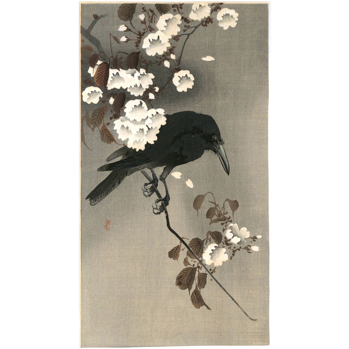 小原古邨「桜に孔雀」本物木版画 小原古邨「桜に孔雀」本物