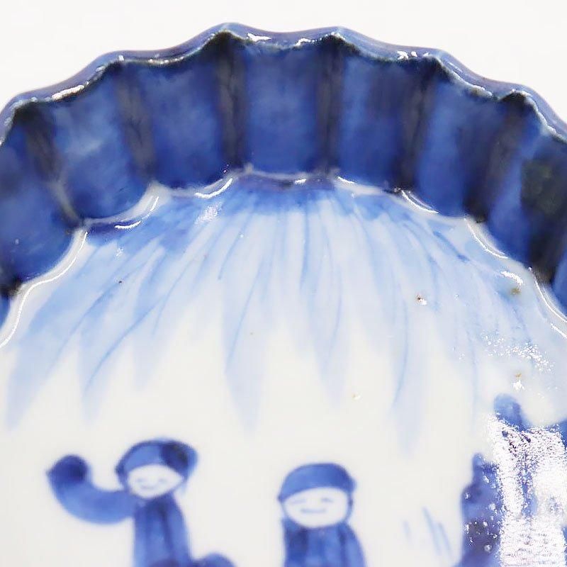 明治大正時代のアンティーク豆皿 笑顔の柳描き
