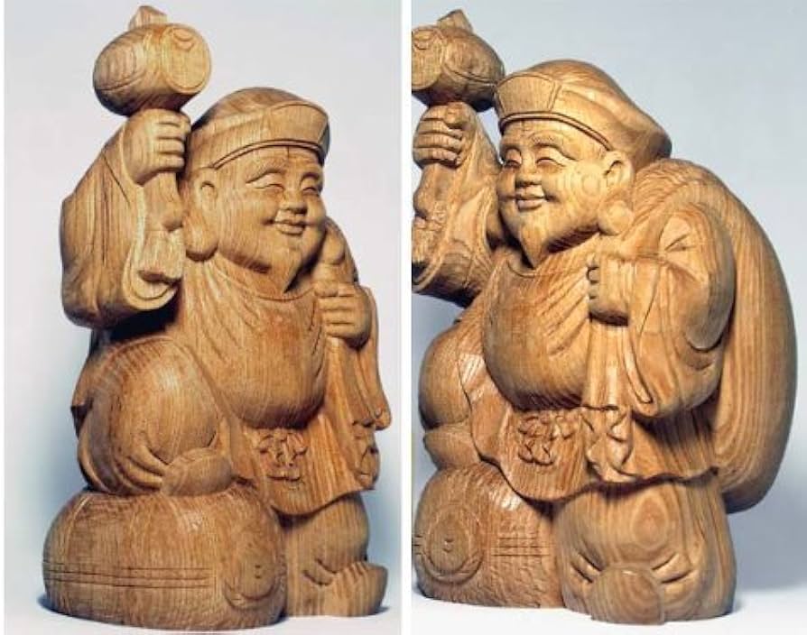 Amazon | 天然 欅木 彫り（ケヤキ） 大黒天像＜仏像・開運縁起物・幸運