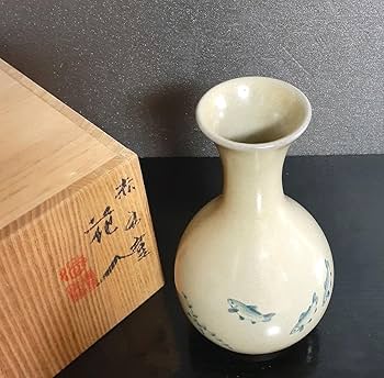 Amazon.co.jp: 人間国宝 佐渡 無名異焼五代伊藤赤水造 染付 水藻に魚の