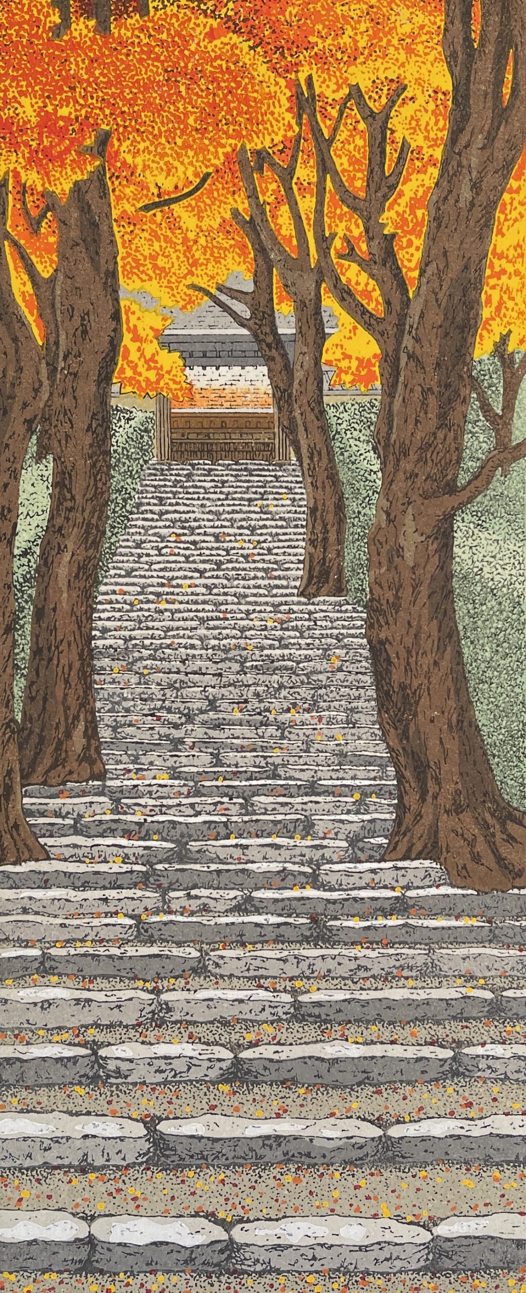 リトグラフ版画 作者不詳サインありk.Ito 「Autumn」 リトグラフ版画