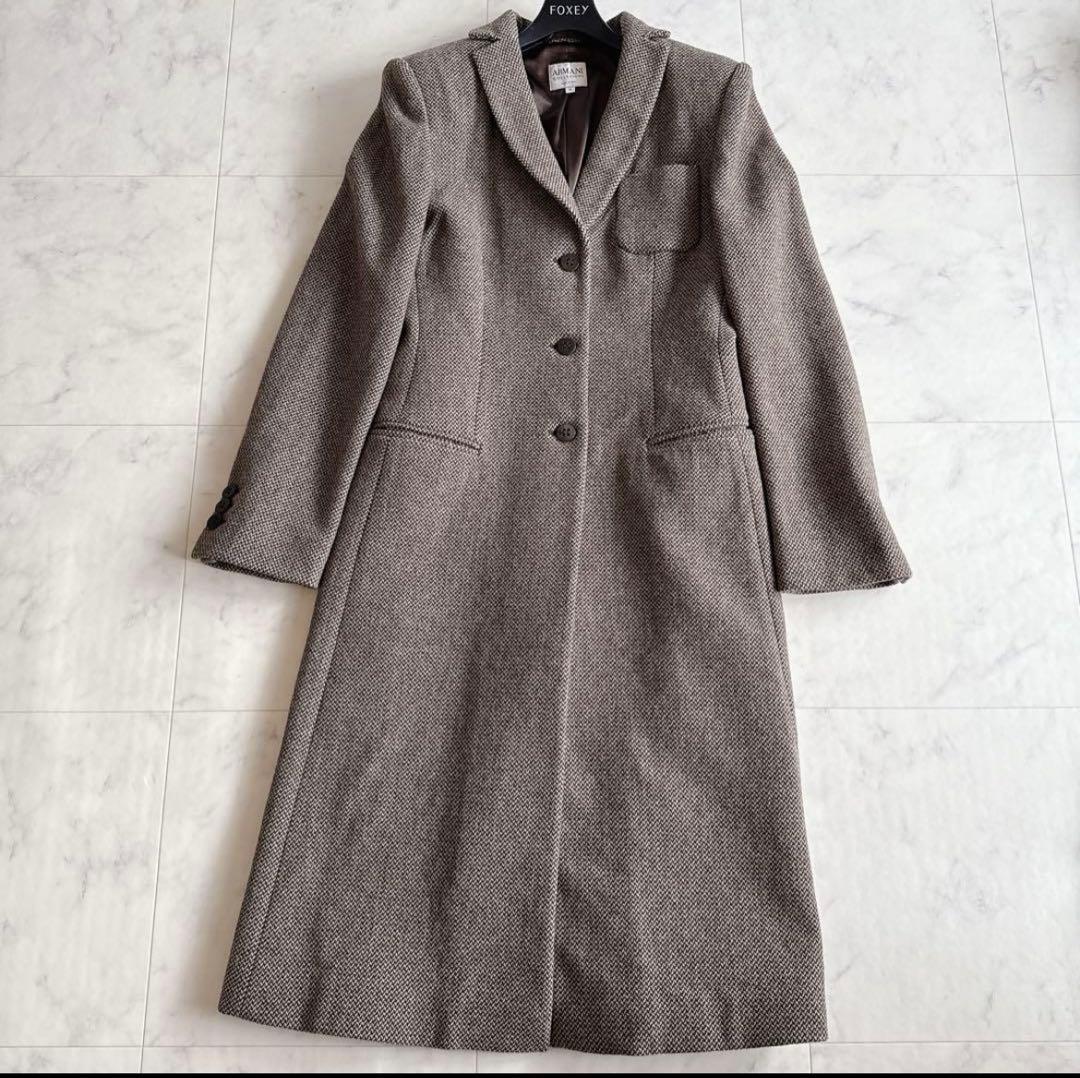 美品✨アルマーニコレッツォーニ 高級ツイードコート ロング丈 38 イタリア製 ARMANI COLLEZIONIアルマーニ コレッツォーニ イタリア製 高級ミックス