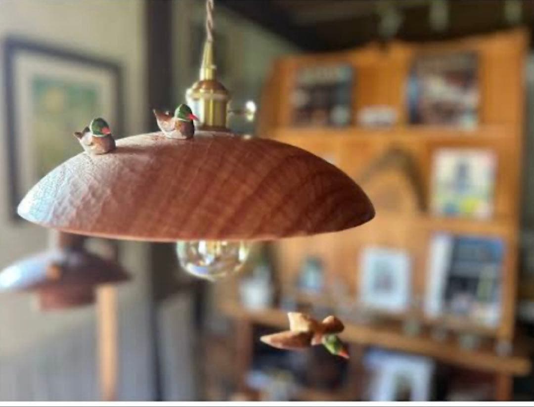 作家　 木製ペンダントライト 小鳥の装飾　工房はーべすと　鳥 小鳥の棲むペンダントライト 糸島市 / 工房はーべすと 照明 木製