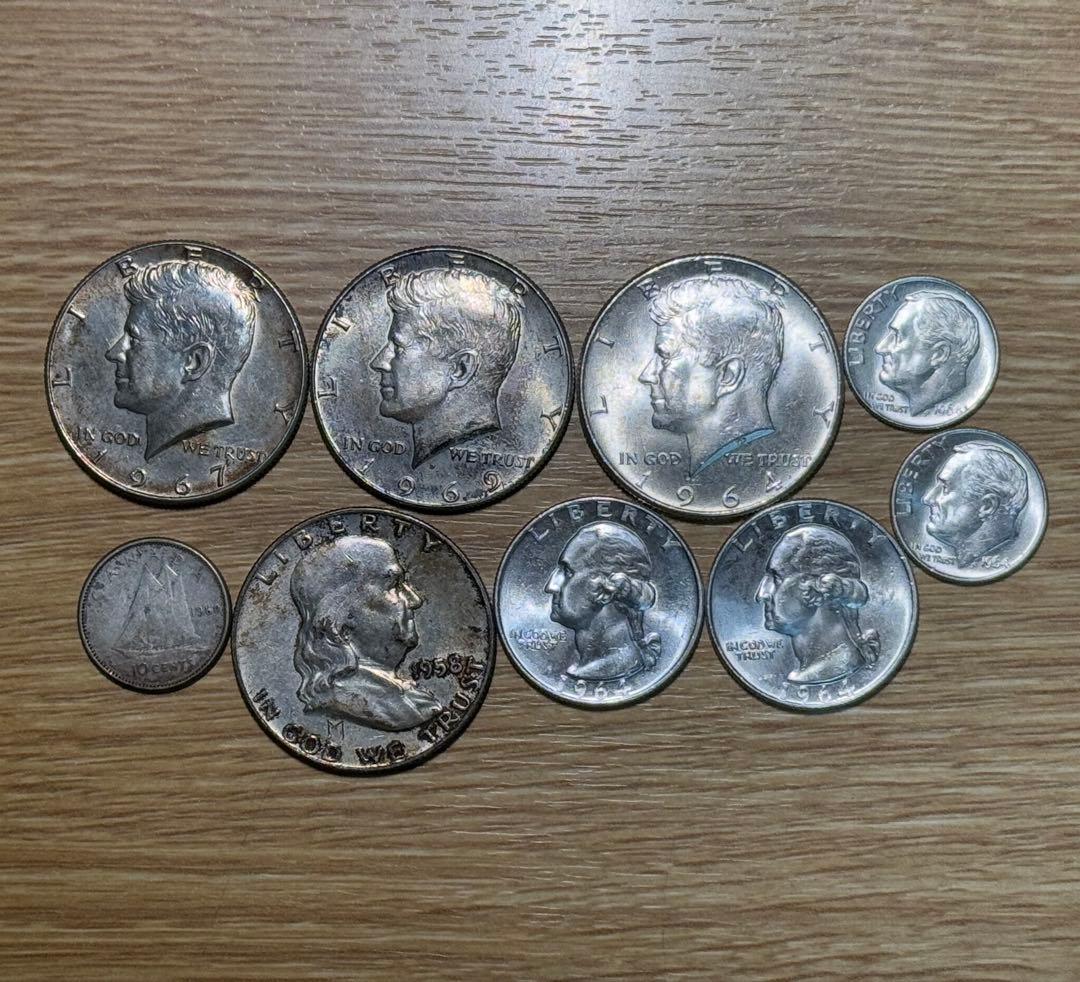 1958-1969 アメリカ 銀貨 8枚セット 未使用多数 カナダ銀貨1枚おまけ 1958-1969 アメリカ 銀貨 8枚セット 未使用多数 カナダ銀貨1枚おまけ